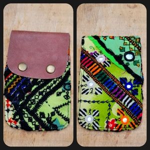 🪬🍄 Free People Boho Embroidered Repurposed vtg banjara hippie Wallet card case